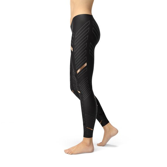 Women's Sports Stripes Black Leggings