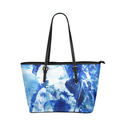 Large Leather Tote Shoulder Bag - Blue And Black Swirl Pattern