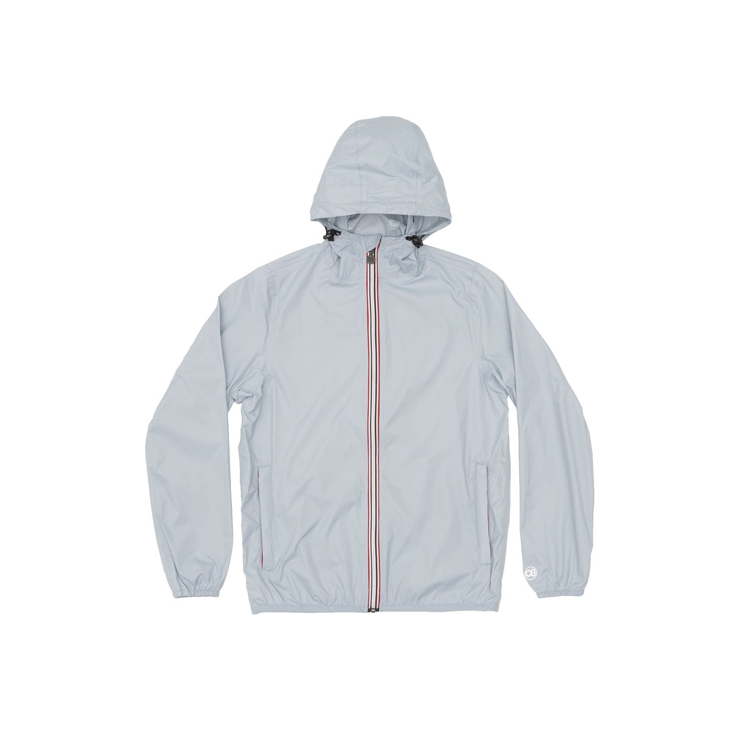 Full zip packable rain jacket and windbreaker in celestial blue