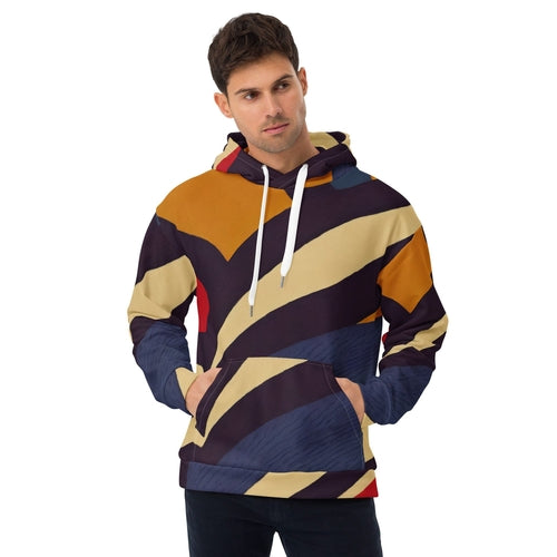 Mens Graphic Hoodie Brown Red Blue Colorblock Lines