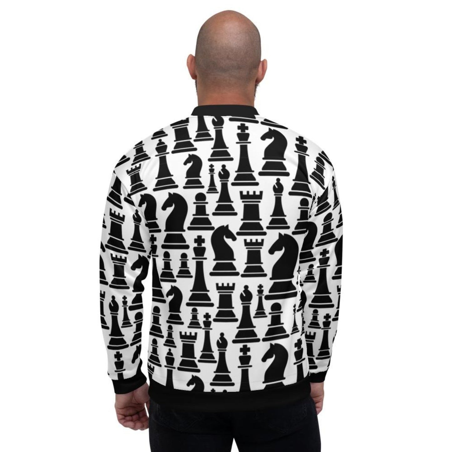 Mens Jacket - Black And White Chess Style Bomber Jacket