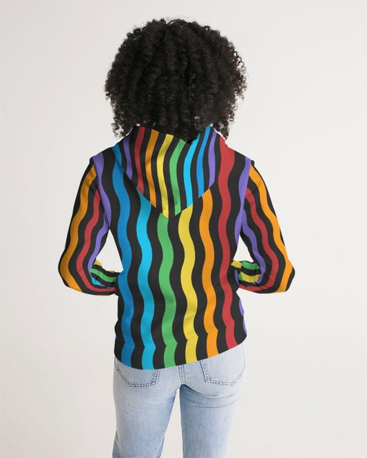 Womens Hoodie - Pullover Hooded Sweatshirt -graphic/rainbow Stripes