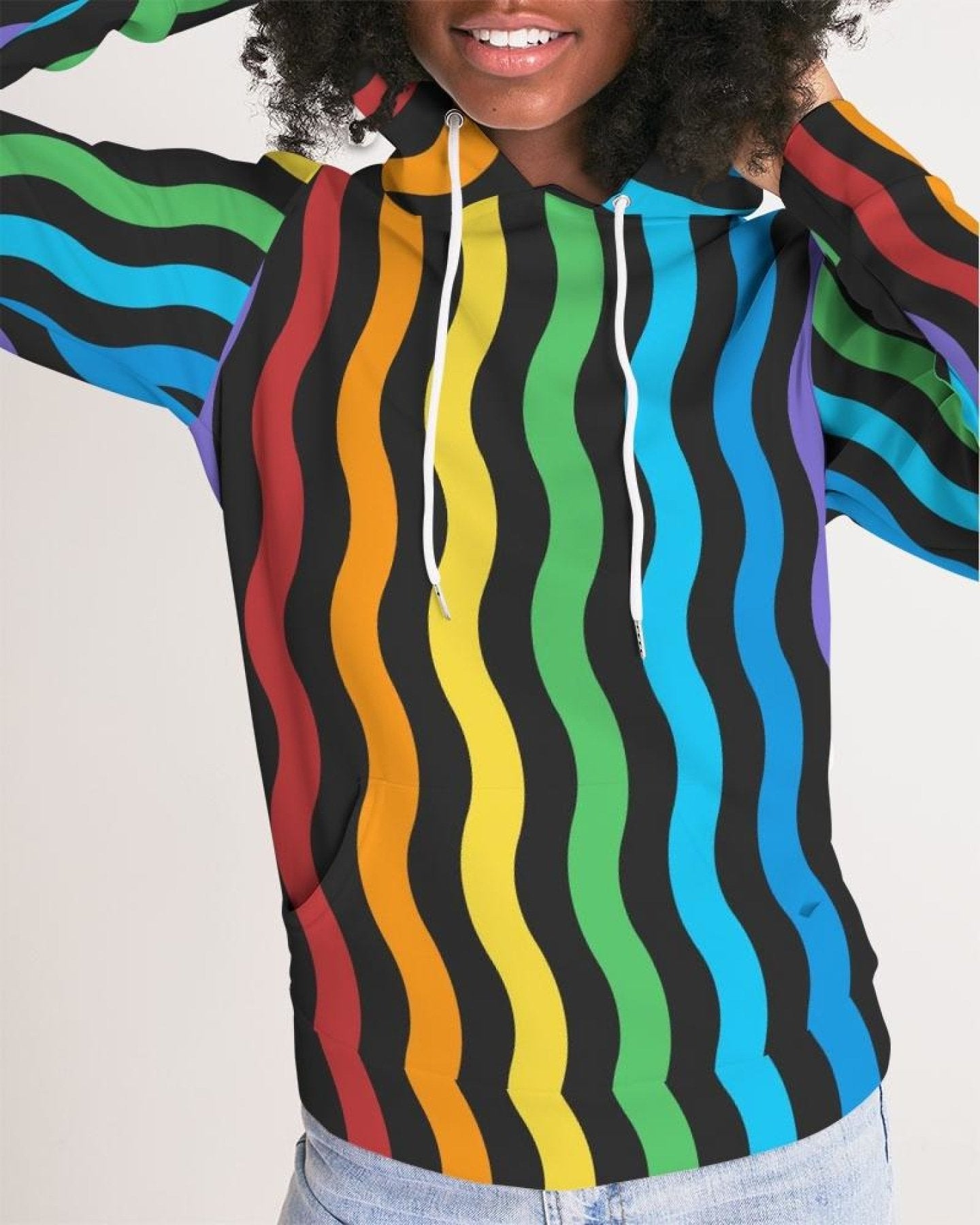 Womens Hoodie - Pullover Hooded Sweatshirt -graphic/rainbow Stripes