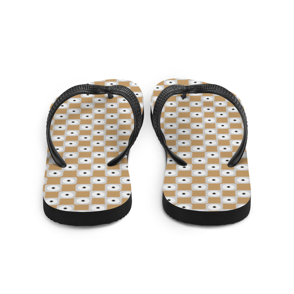 Beige and White Chequered Design Flip-Flops