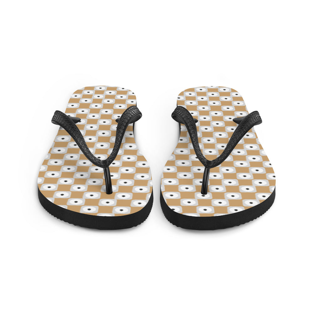 Beige and White Chequered Design Flip-Flops