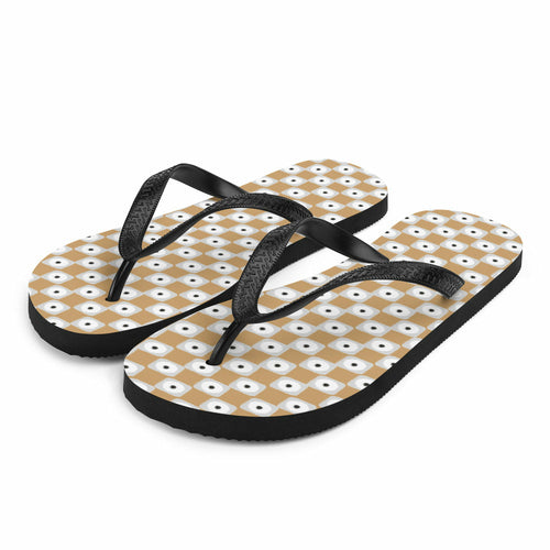 Beige and White Chequered Design Flip-Flops