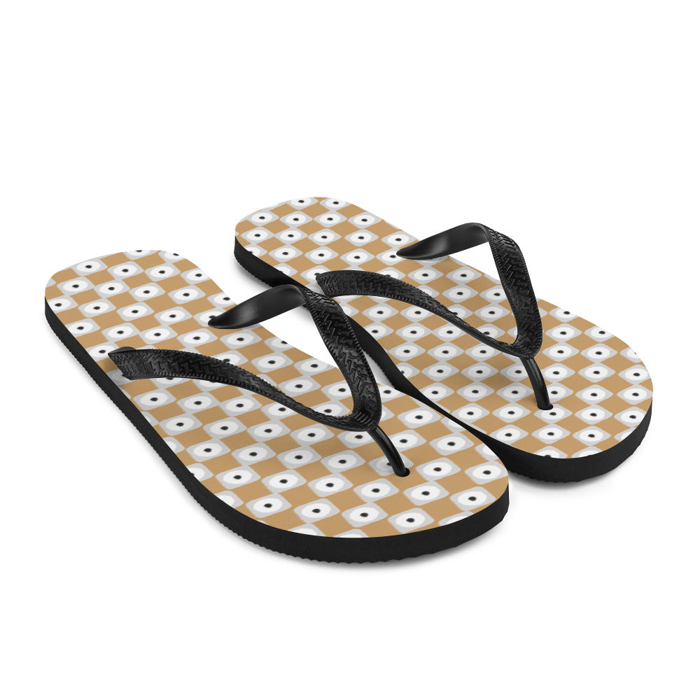 Beige and White Chequered Design Flip-Flops