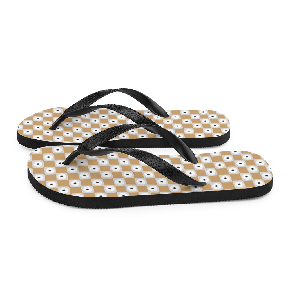 Beige and White Chequered Design Flip-Flops