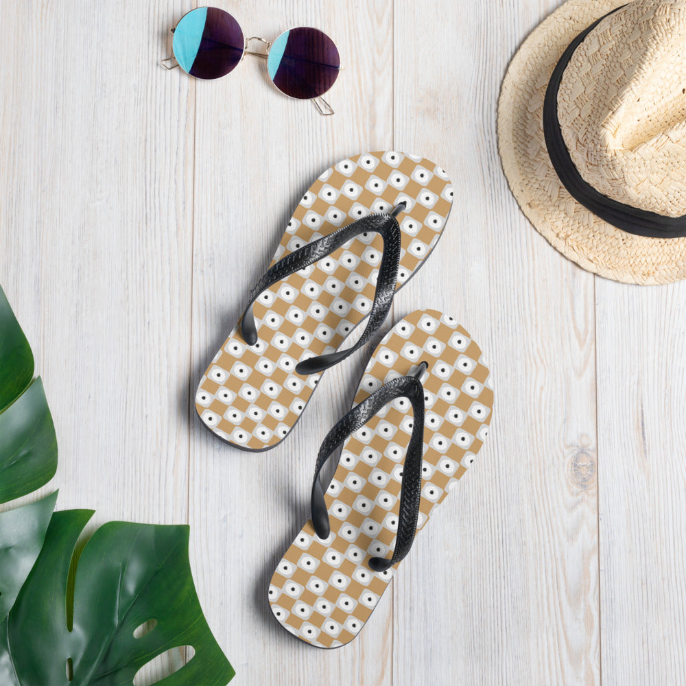 Beige and White Chequered Design Flip-Flops