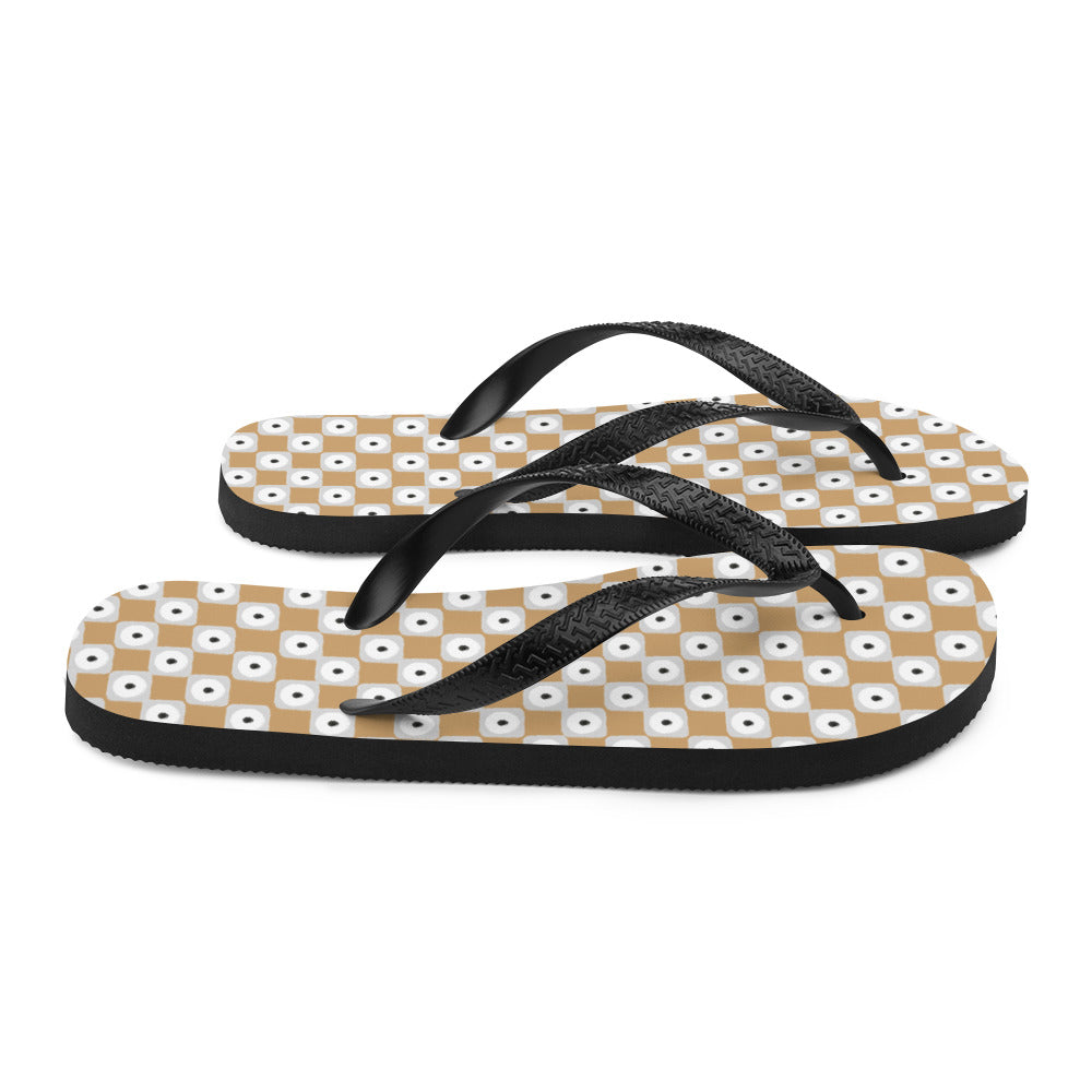 Beige and White Chequered Design Flip-Flops