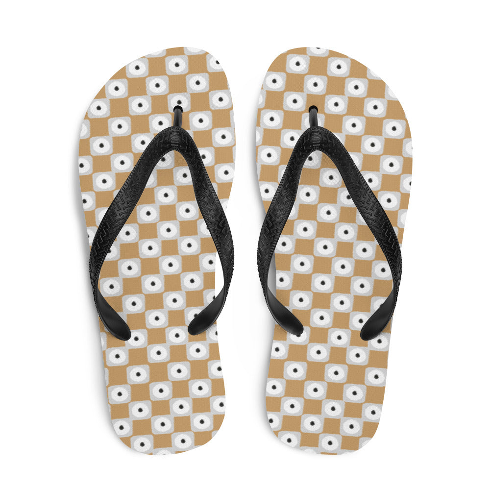 Beige and White Chequered Design Flip-Flops