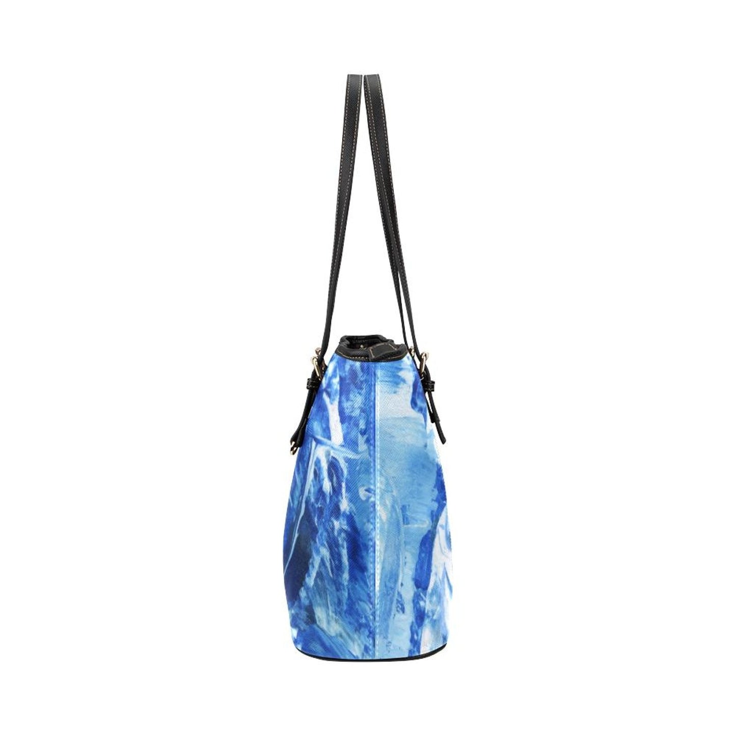 Large Leather Tote Shoulder Bag - Blue And Black Swirl Pattern