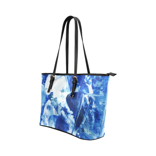 Large Leather Tote Shoulder Bag - Blue And Black Swirl Pattern