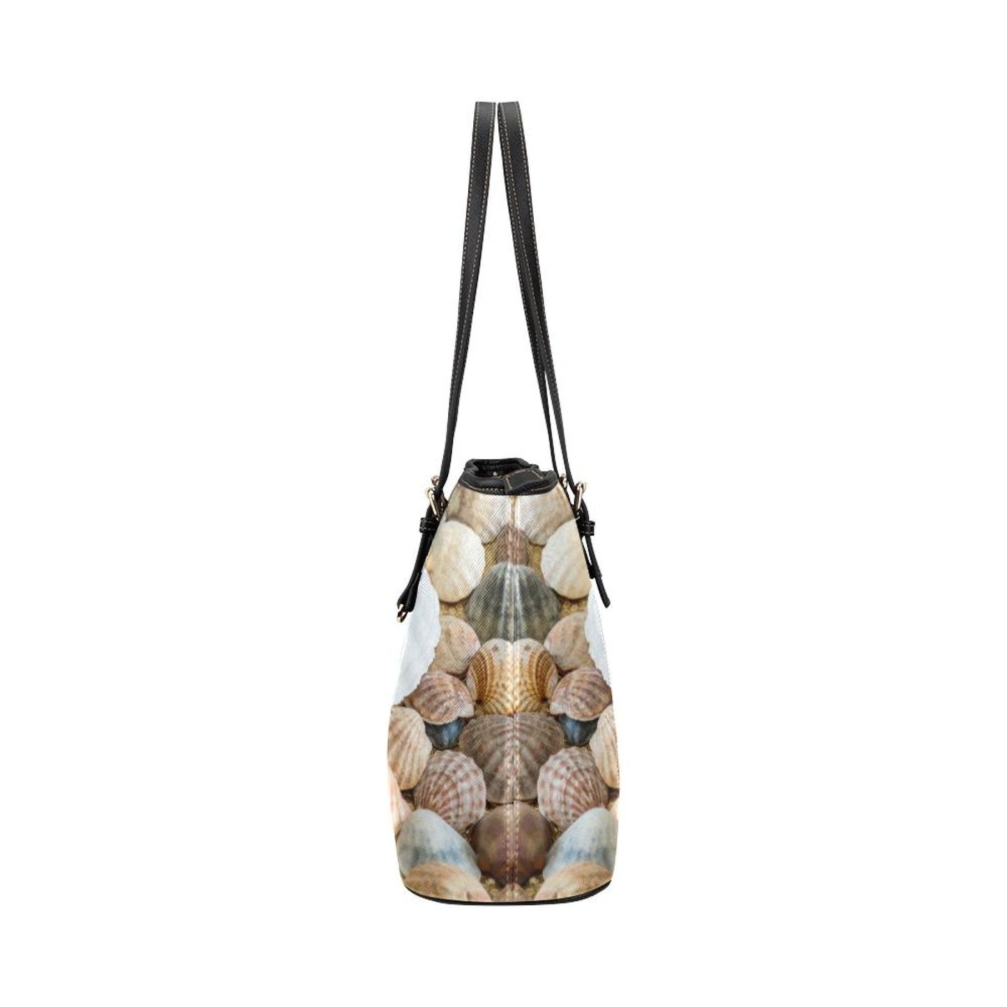 Large Leather Tote Shoulder Bag - Clam Sea Life Illustration