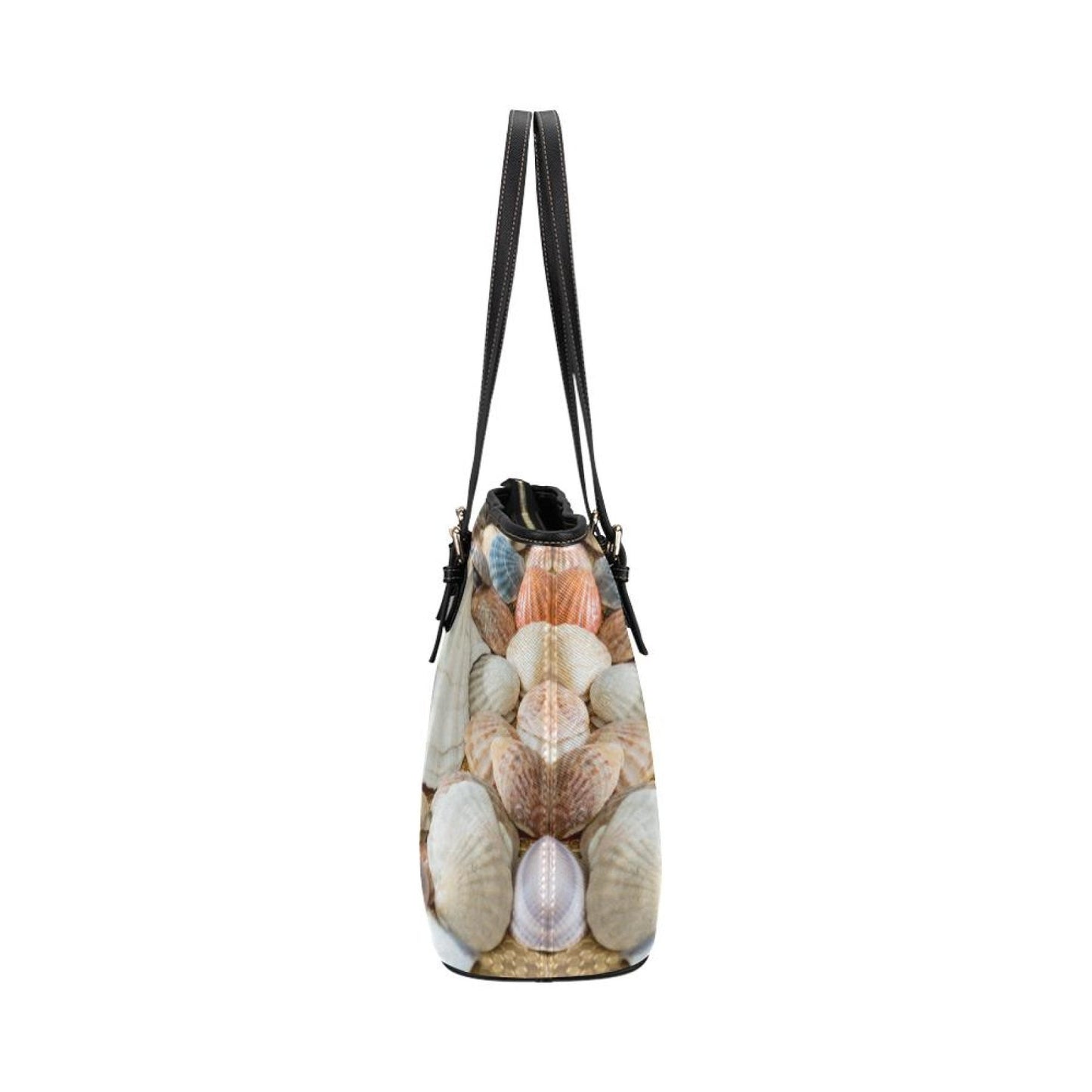 Large Leather Tote Shoulder Bag - Clam Sea Life Illustration