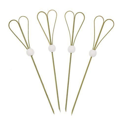 White Heart-Loop Bamboo Picks, 100 Count