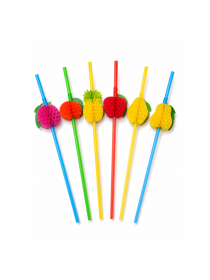 Assorted Fruit Decorative Drinking Straws, 100 Count — White background hero (1 of 8)