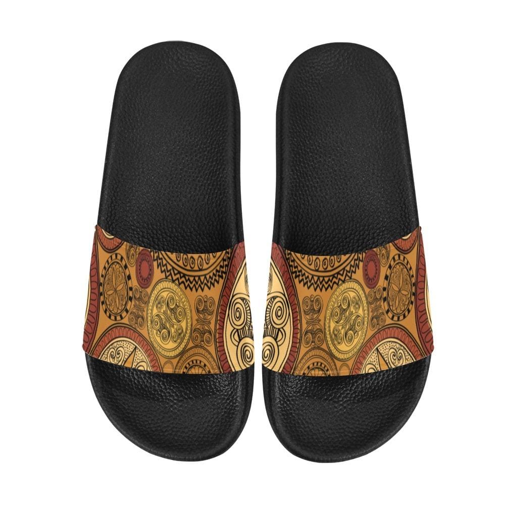 Mens Slide Sandals, Brown Paisley Print