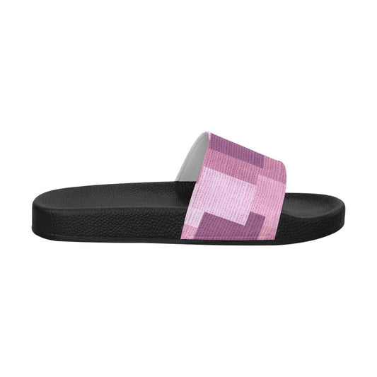 Womens Slides, Flip Flop Sandals, Pink And Purple Block Print