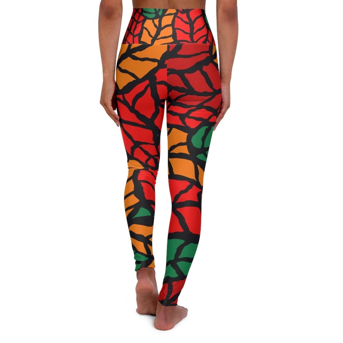 Women's High-waist Fitness Legging Yoga Pants, Red Green Autumn Leaf