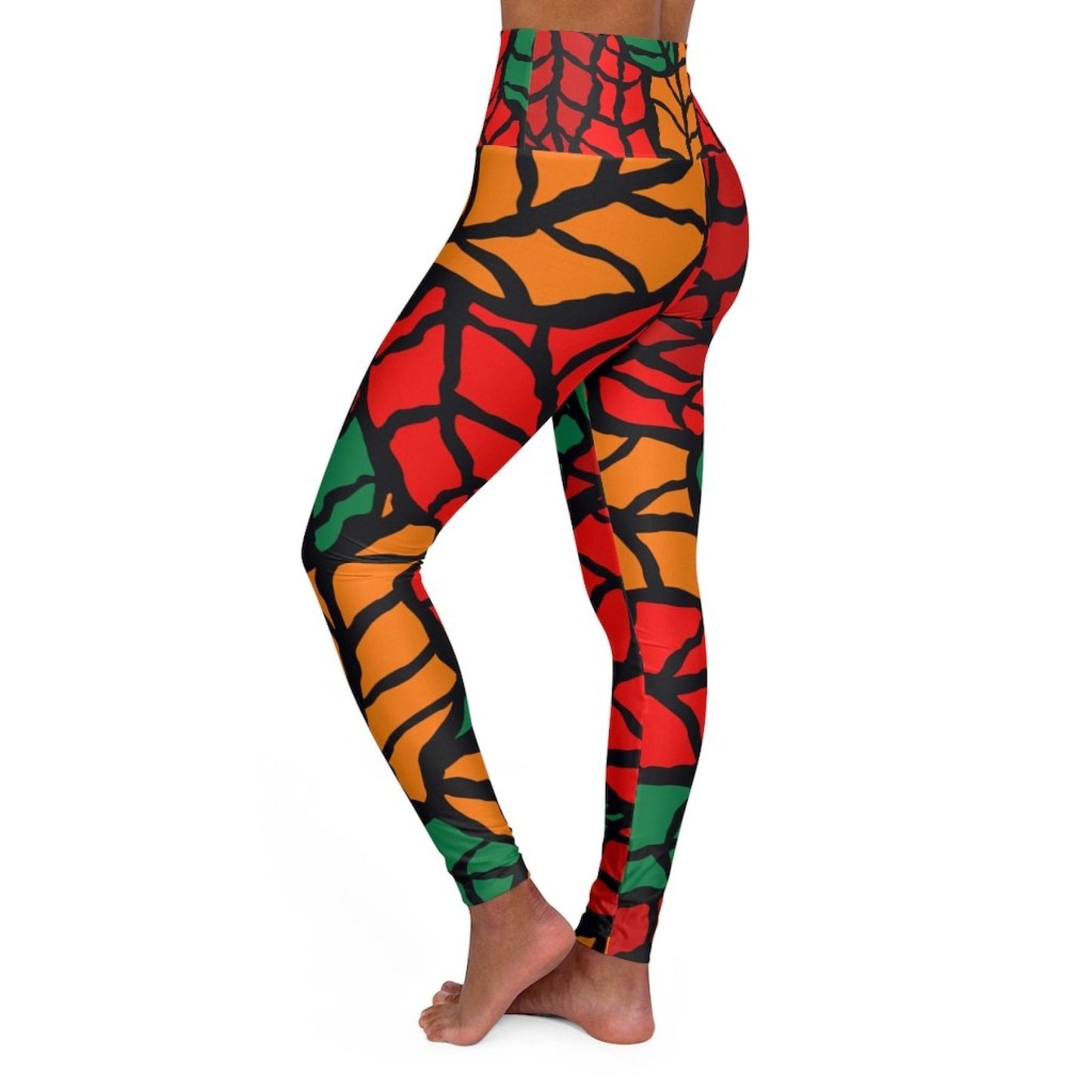 Women's High-waist Fitness Legging Yoga Pants, Red Green Autumn Leaf