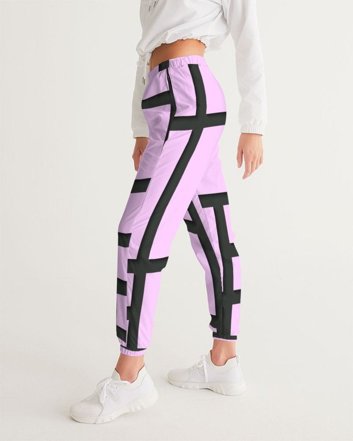 Womens Track Pants - Purple & Black Block Grid Sports Pants