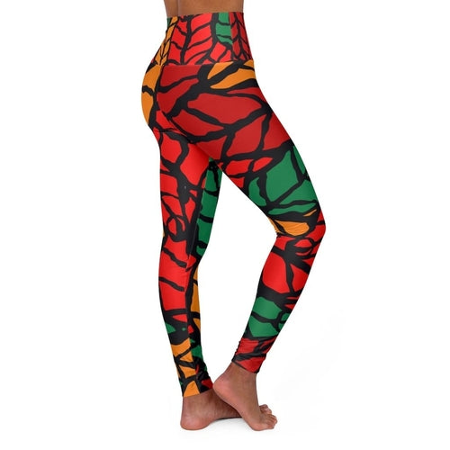 Women's High-waist Fitness Legging Yoga Pants, Red Green Autumn Leaf