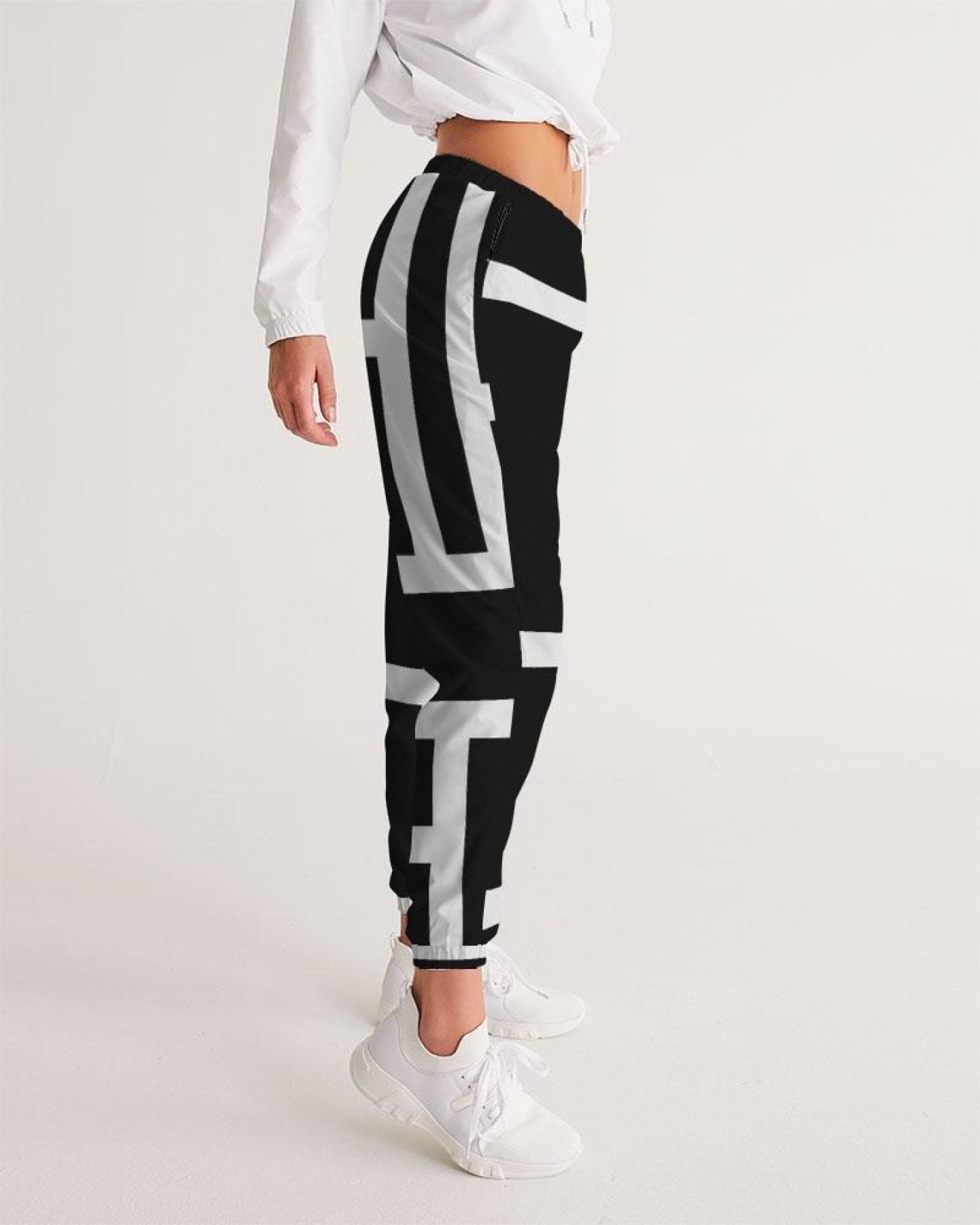 Womens Track Pants - Black And White Block Grid Sports Pants