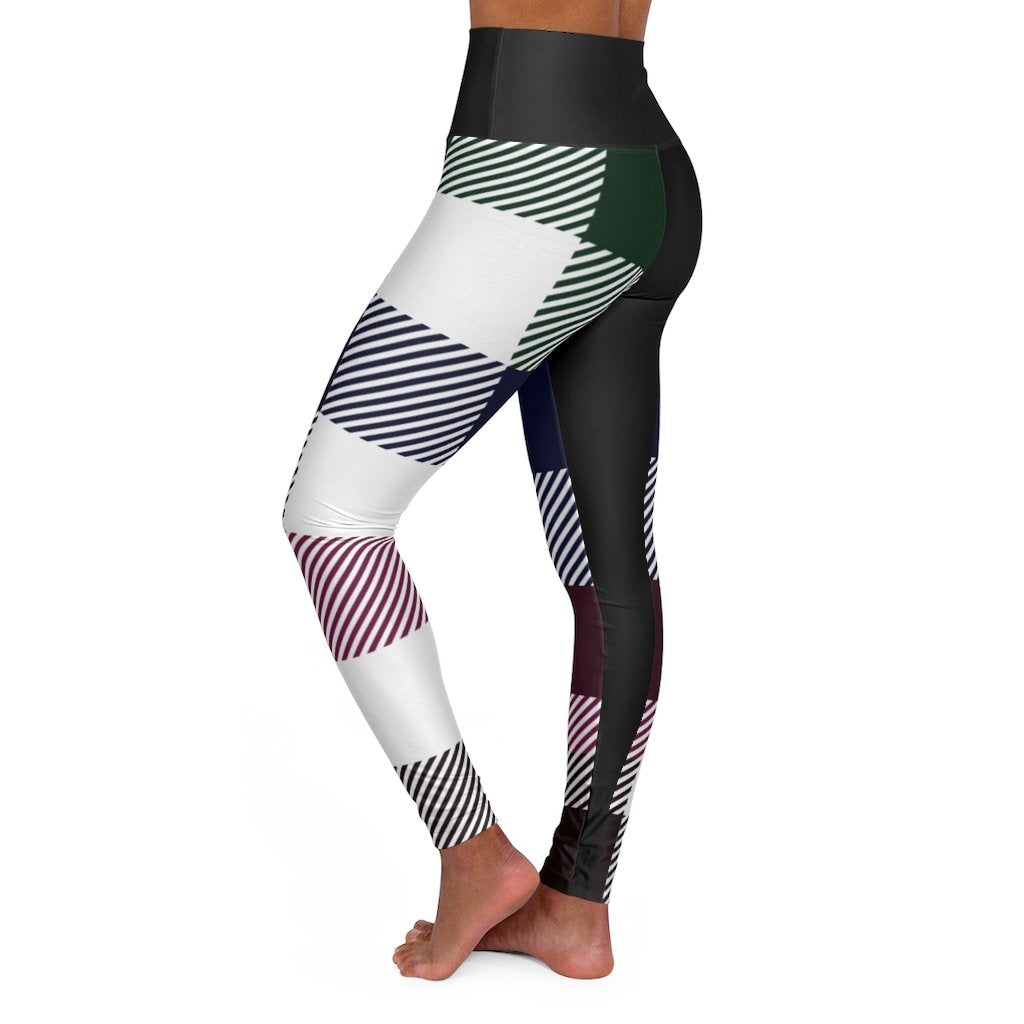 Women's High-waist Fitness Legging Yoga Pants, Black Multicolor Plaid