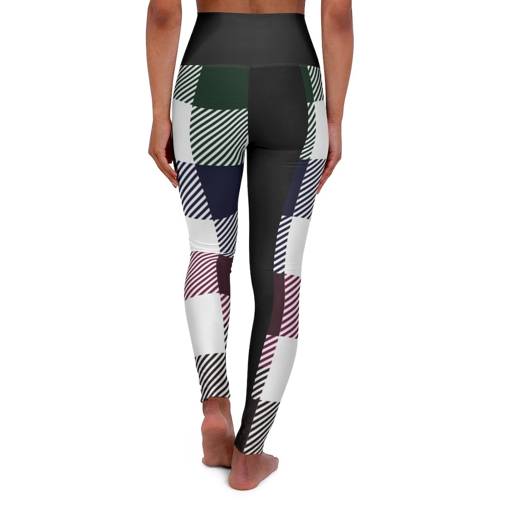 Women's High-waist Fitness Legging Yoga Pants, Black Multicolor Plaid