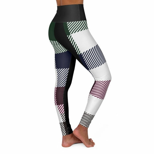 Women's High-waist Fitness Legging Yoga Pants, Black Multicolor Plaid